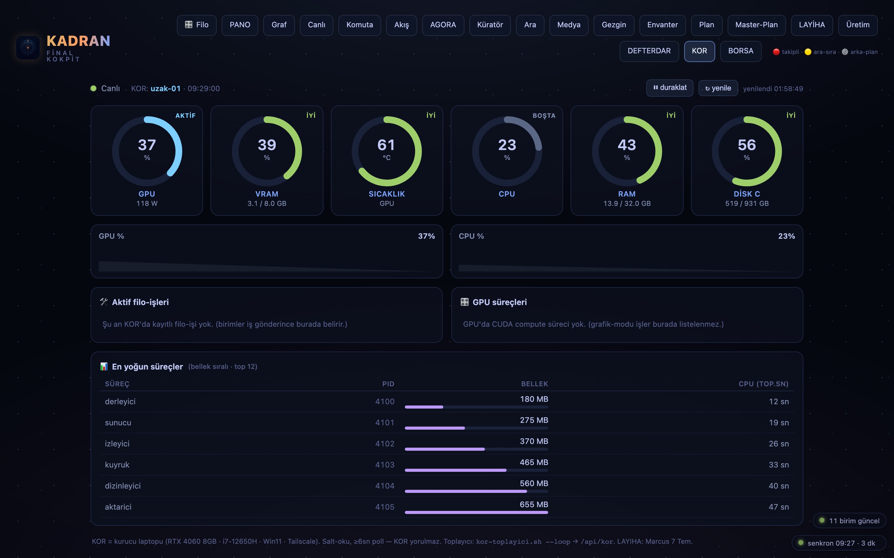 KOR — altyapı nabzı · infrastructure pulse